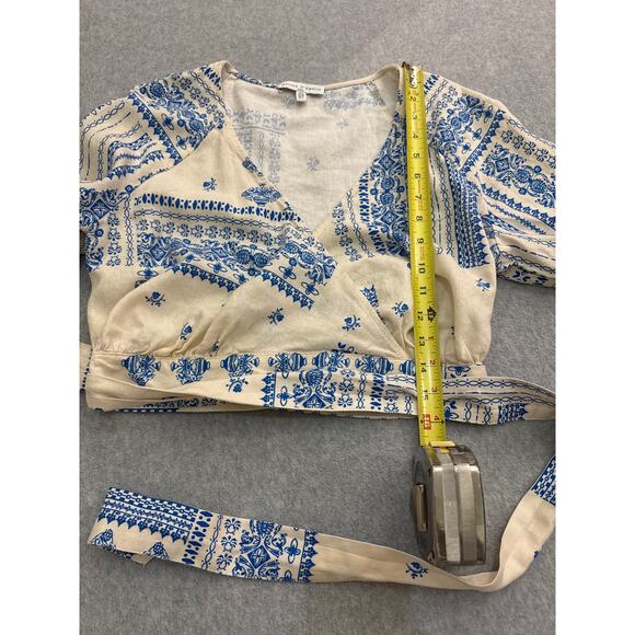 Anthropologie Maison D’Amélie linen wrap top & tiered skirt set blue  NWOT Small - Picture 3 of 10